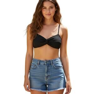 NWT H&M Bikini Bandeau Swimsuit Top SZ 10 Black Textured Twist Padded Strappy